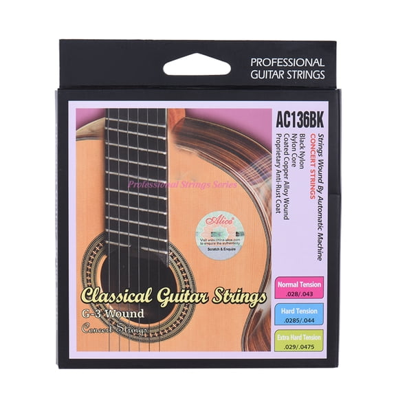 .028-.043 Strings Instrument AC136BK-H Black Nylon Classical Guitar Strings 6pcs/set .0285-.044 Hard Tension with One Complimentary G-3rd String