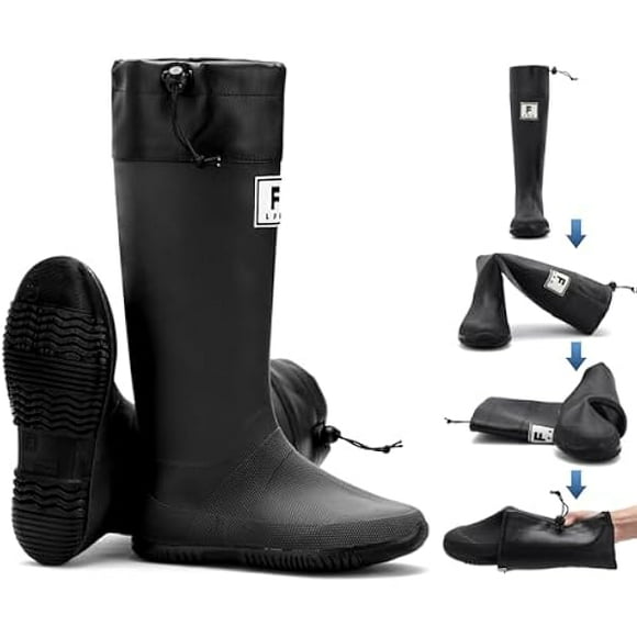 0298Rain Boots Men, Waterproof Rubber Boots with Comfort Insole, Foldable Fishing Boots Lightweight Garden Boots Durable Slip Work Boots Platform Mud Boots Outdoor