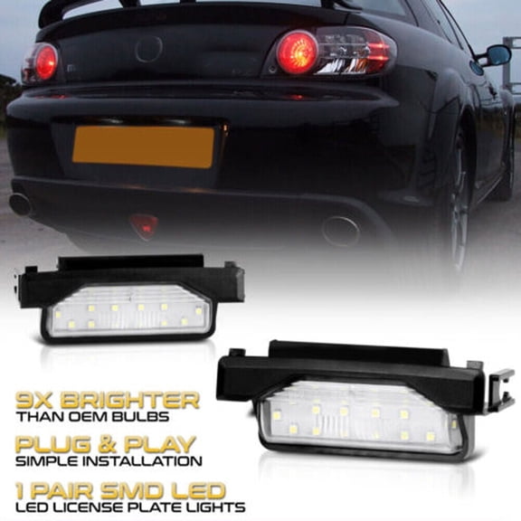 03-11 for Mazda RX8 RX-8 [BRIGHT WHITE] SMD LED License Plate Light Housing Pair