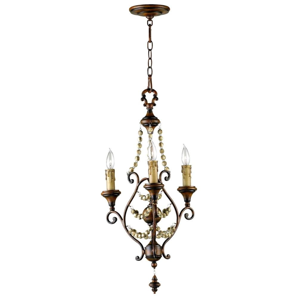 Antiqued Sienna Beaded 16" Iron Chandelier - Traditional Elegance