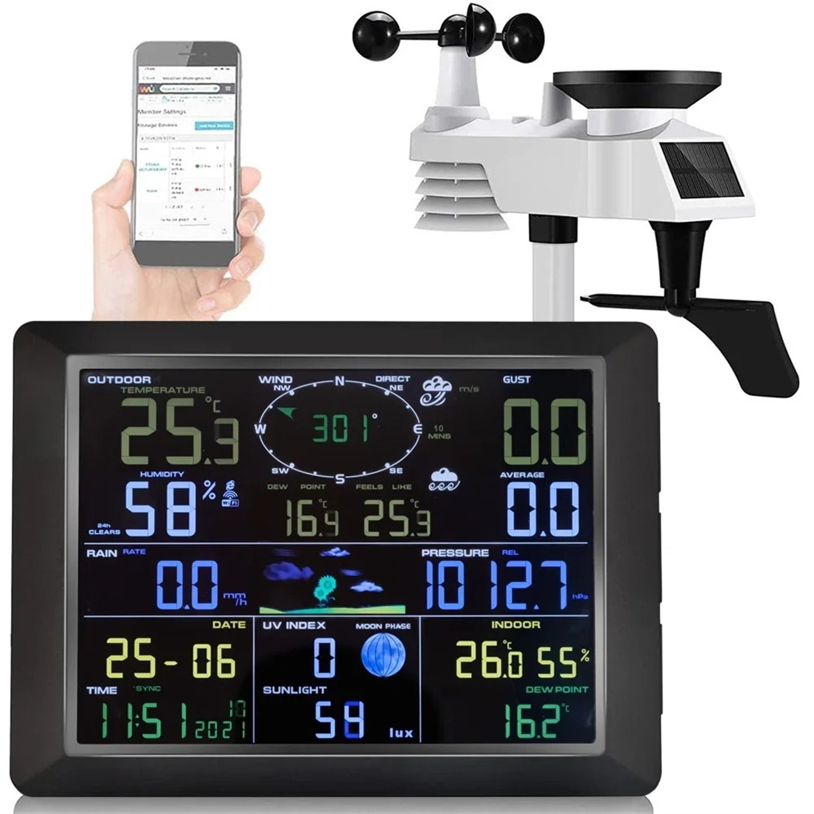 0310 Professional Weather Station Internet Wireless with Outdoor Sensor Rain Gauge Weather Forecast Wind Gauge NicetyMeter ,High Precision