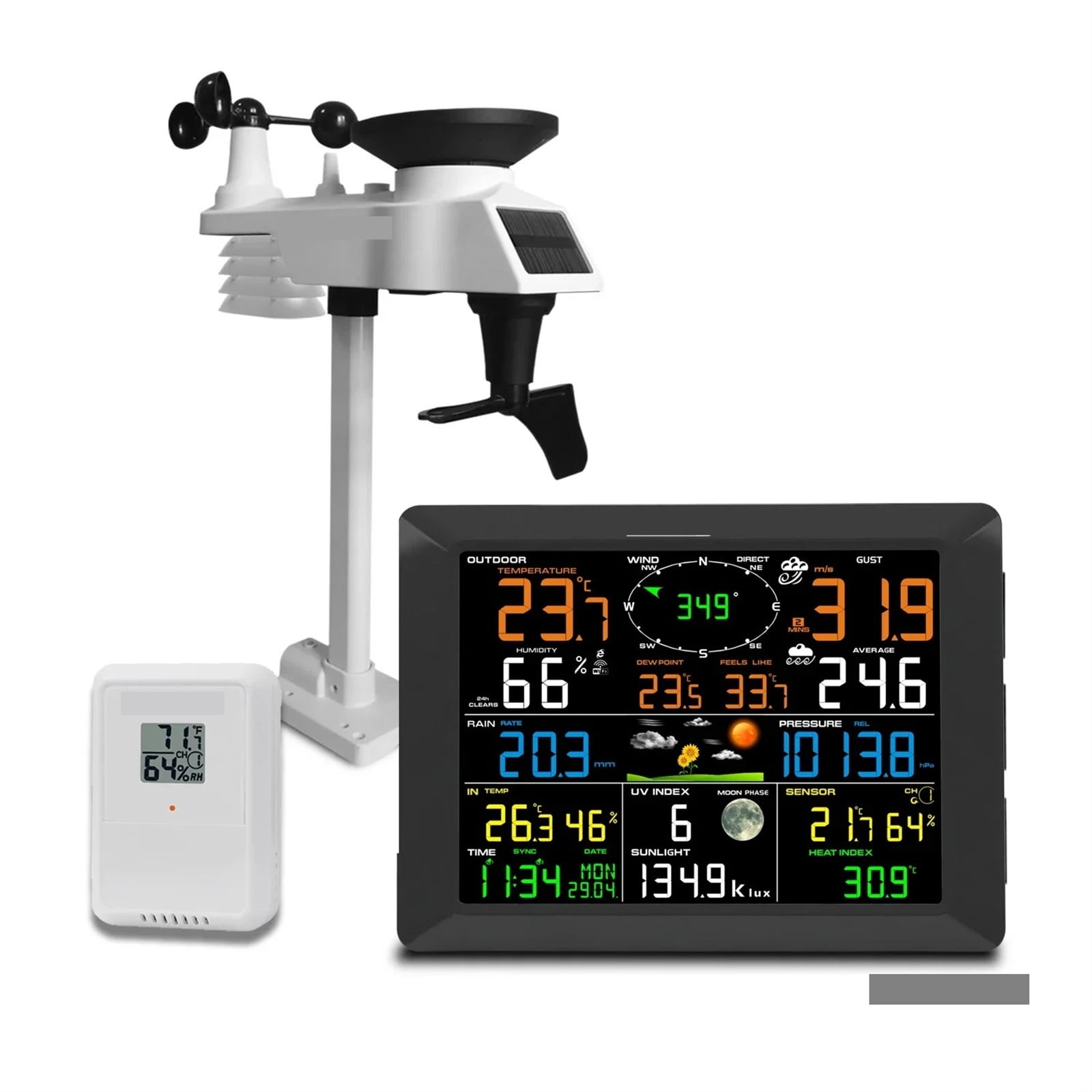 0320 Wireless Weather Stations 10 Inch Large Display Indoor Outdoor Thermo-hygrometer Rain Gauge Wind Speed 8 Channel Supports ,High Precision