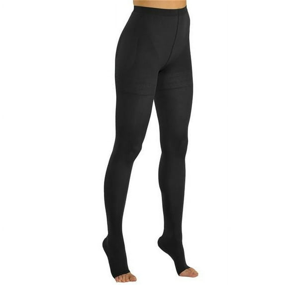 0334B8-S-BL 25-32 mmHg Classic Compression Open Toe Pantyhose, Black - Small