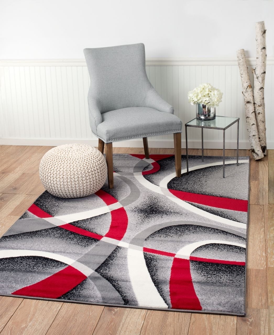 (#034) 5x7 Abstract Gray, Red, White Area Rug; Summit Collection | Rug ...