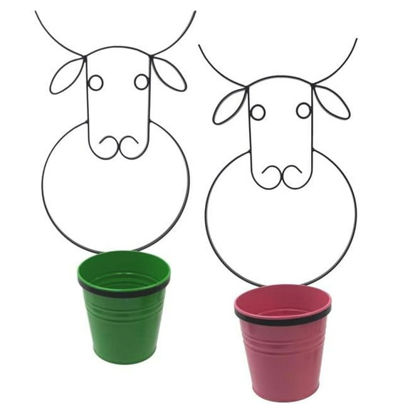 0356E AG-HPK S-2 Enameled Galvanized Steel Wall Planter with Iron Hanger - Set of 2