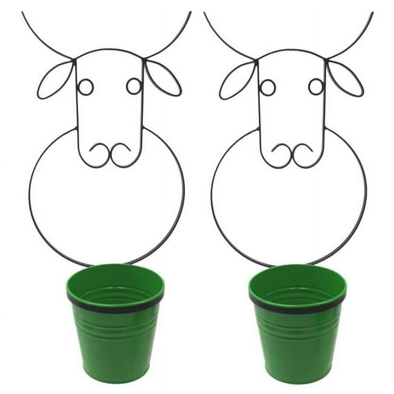 0356E AG S-2 Enameled Galvanized Steel Wall Planter with Iron Hanger - Set of 2