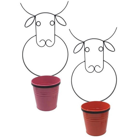 0356E HPK-TA S-2 Enameled Galvanized Steel Wall Planter with Iron Hanger - Set of 2