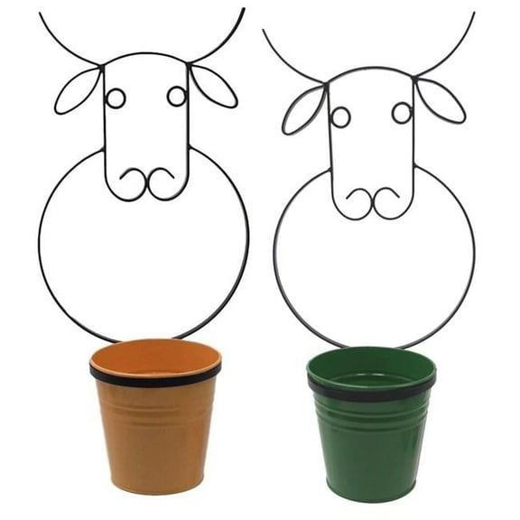 0356E SAFF-SA S-2 Enameled Galvanized Steel Wall Planter with Iron Hanger - Set of 2