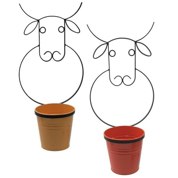 0356E SAFF-TA S-2 Enameled Galvanized Steel Wall Planter with Iron Hanger - Set of 2