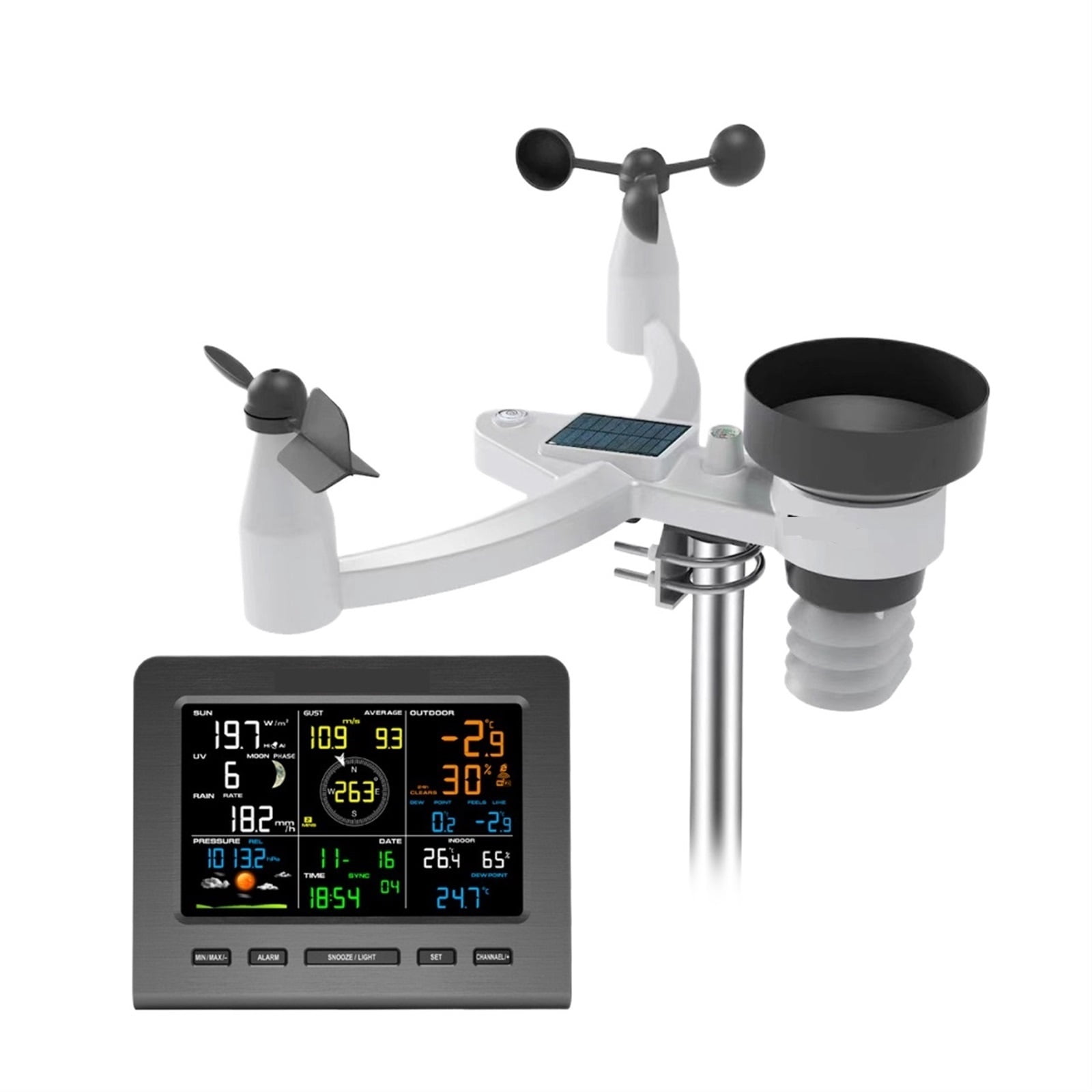 0360 Weather Station Color Display 7-in-1 Outdoor Sensor Forecast Temperature Humidity Rain Gauge Wind Speed UV ,High Precision