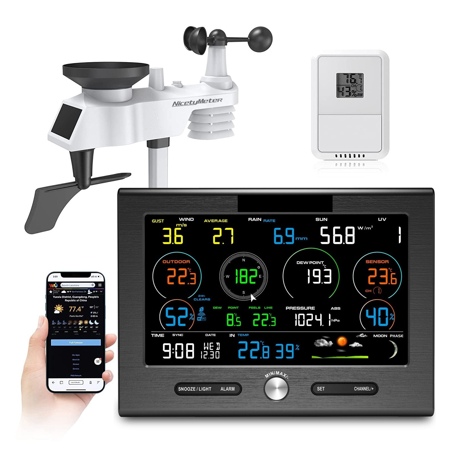 0370 Weather Station Outdoor Sensor Rain Gauge Weather Forecast Weather Base Temperature Humidity 8 Channel ,Easy to Install