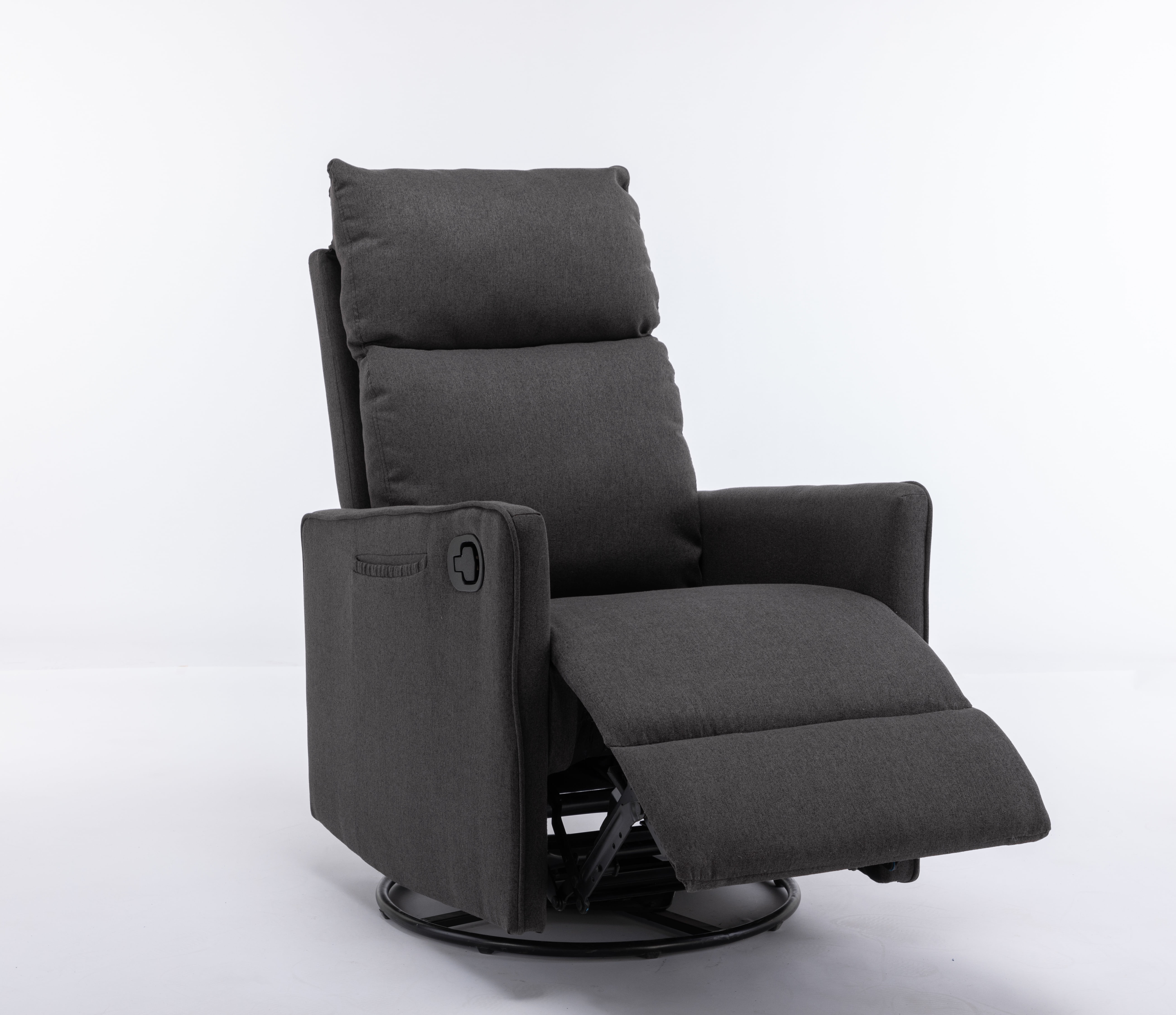 038-Cotton Linen Fabric Swivel Rocking Chair Glider Rocker Recliner Nursery Chair With Adjustable Back And Footrest For Living Room Indoor,Light Gray