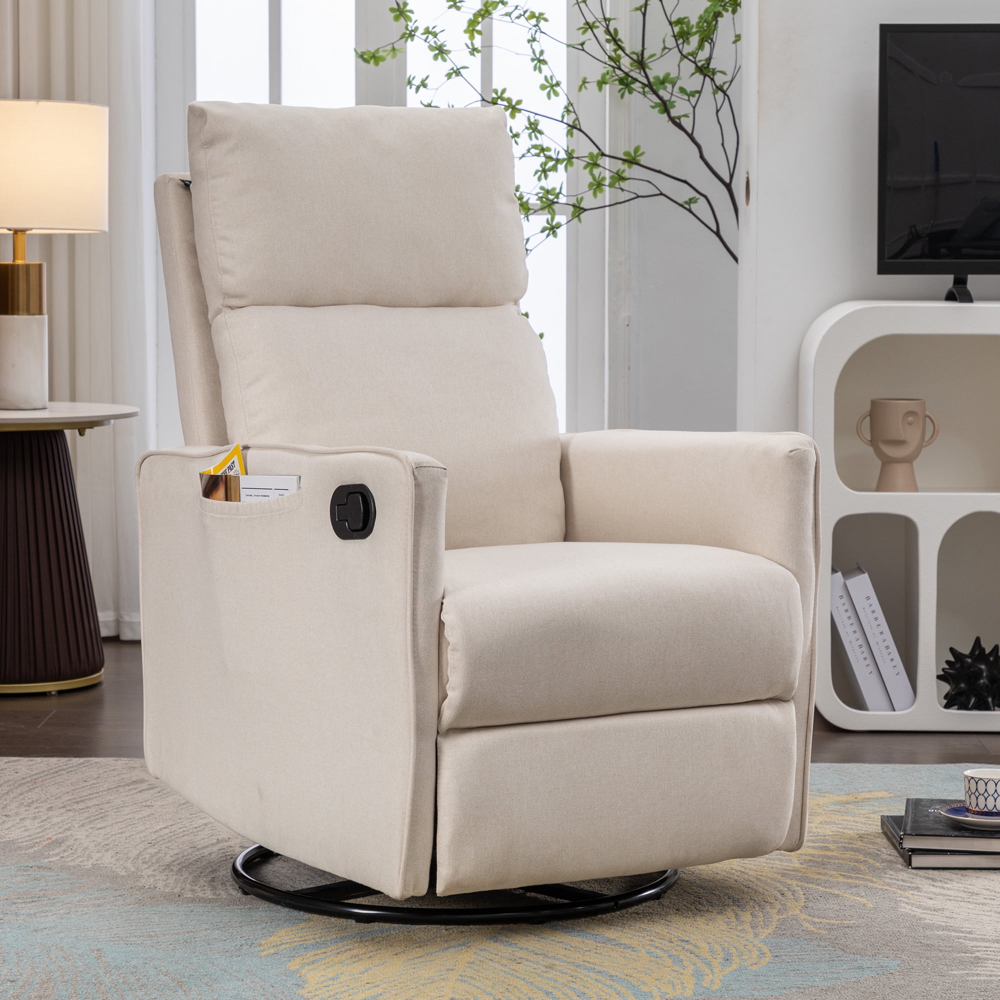 038 Cotton Linen Fabric Swivel Rocking Chair Glider Rocker Recliner Nursery Chair With Adjustable Walmart