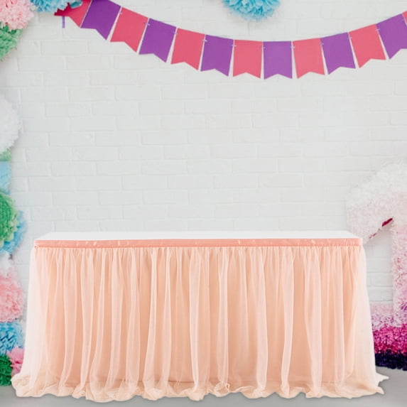 04 Tulle Table Skirt High-End Gold Edge Mesh Birthday Wedding Party Decoration,1Pc Table Skirt,Tulle Table Skirt High-End Gold-Rimmed Mesh Birthday Wedding Party Decoration