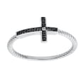 thumbnail image 1 of .04 cttw Black and White Diamond Sideways Cross 925 Sterling Silver Ring Sz 5, 1 of 3