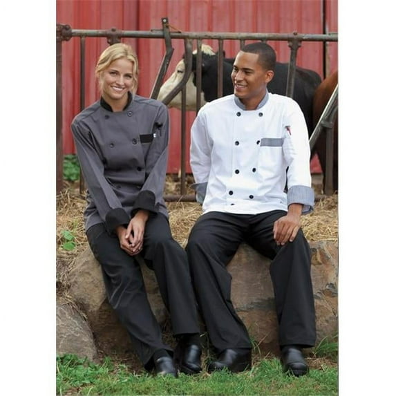 0404-4204 Newport Chef Coat 10 Buttons in White with Houndstooth Trim - Large