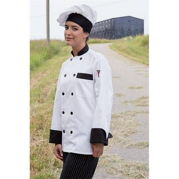 0404-4505 Newport Chef Coat 10 Buttons in White with Black - XLarge