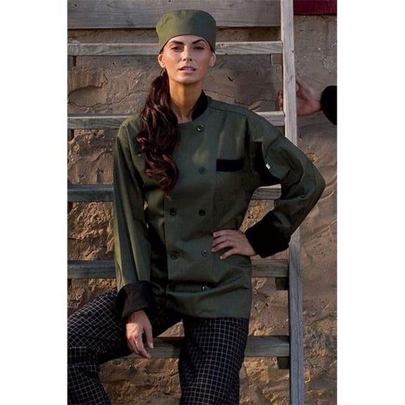 0404-6505 Newport Chef Coat 10 Buttons in Olive/Black Trim - XLarge
