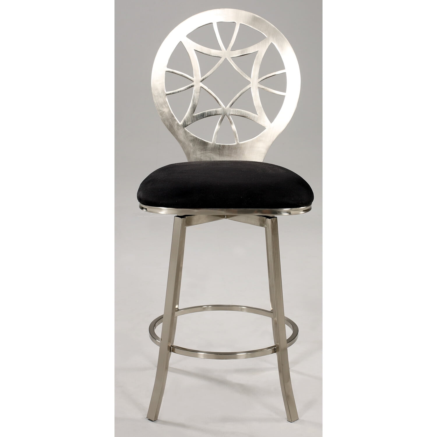 Bella Vita Black Microfiber Swivel Counter Stool with Laser Cut Design