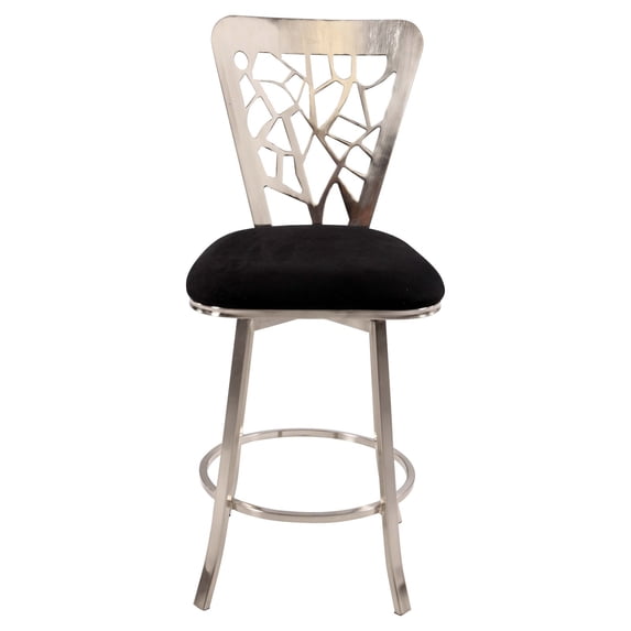 0413 Bella Vita Laser Cut Round Back Memory Swivel Counter Stool in Black Microfiber