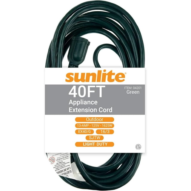 04201SU 40Foot Outdoor Extension Cord Three Grounded Sockets, Light