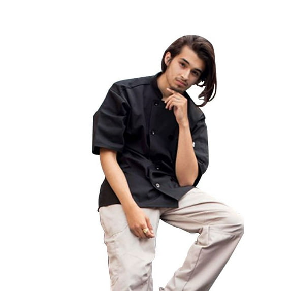 0421-0102 Delray Chef Coat with Mesh Ss 5.25 Blk Sm