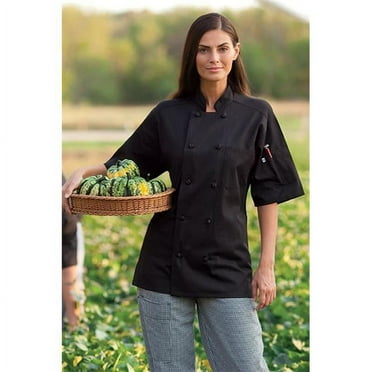 0430-0107 Antigua Chef Coat Short Sleeve with Mesh in Black - 3XLarge