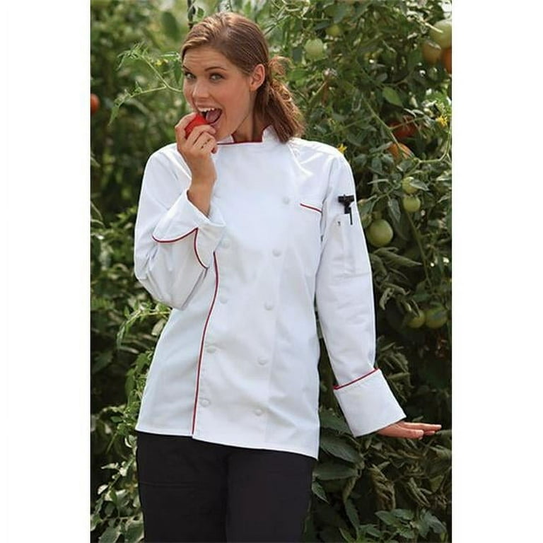0432-4608 Murano Chef Coat in White with Red Piping 4XLarge