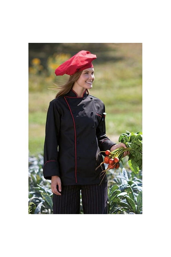 0432-4806 Murano Chef Coat in Black with Red Piping - 2XLarge