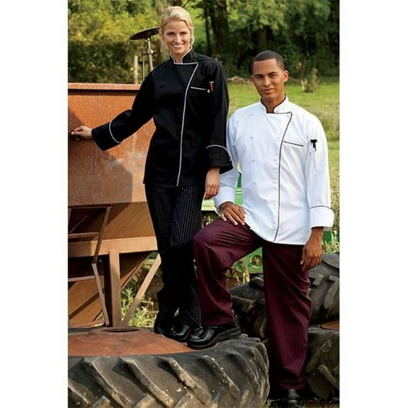 0432-6001 Murano Chef Coat in Black with White Piping - XSmall
