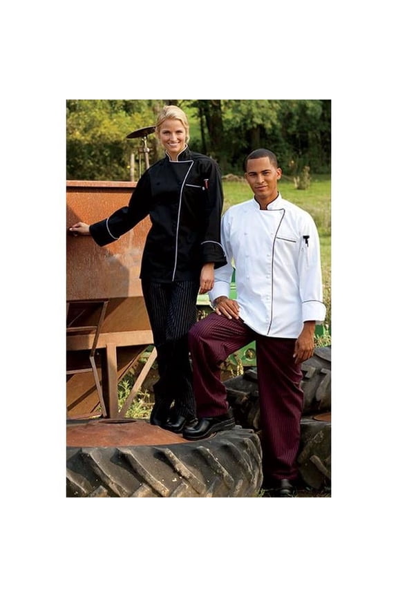 0432-6001 Murano Chef Coat in Black with White Piping - XSmall