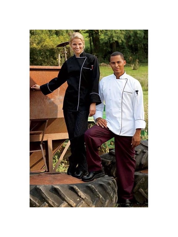 0432-6001 Murano Chef Coat in Black with White Piping - XSmall