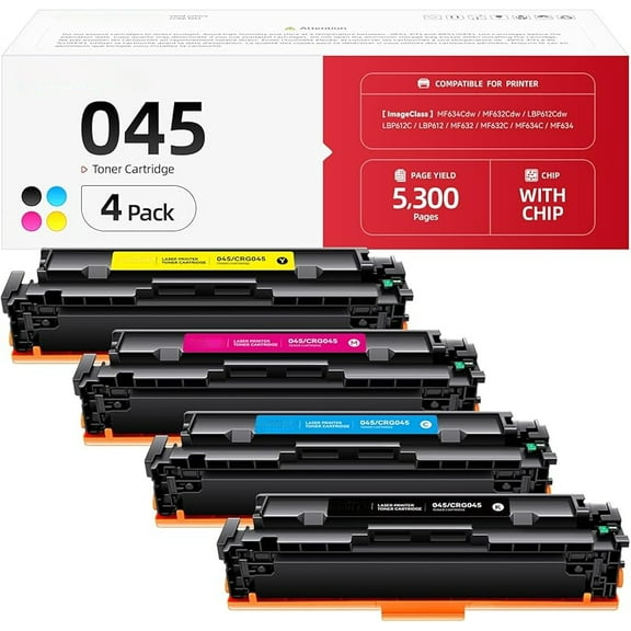 045 Toner Cartridge Set 4-Pack Replacement for Canon 045 CRG-045 045H Toner Compatible with Canon Color imageCLASS MF634Cdw MF632Cdw LBP612Cdw Printer Ink MF634 MF632 LBP612 Black Cyan Yellow Magenta