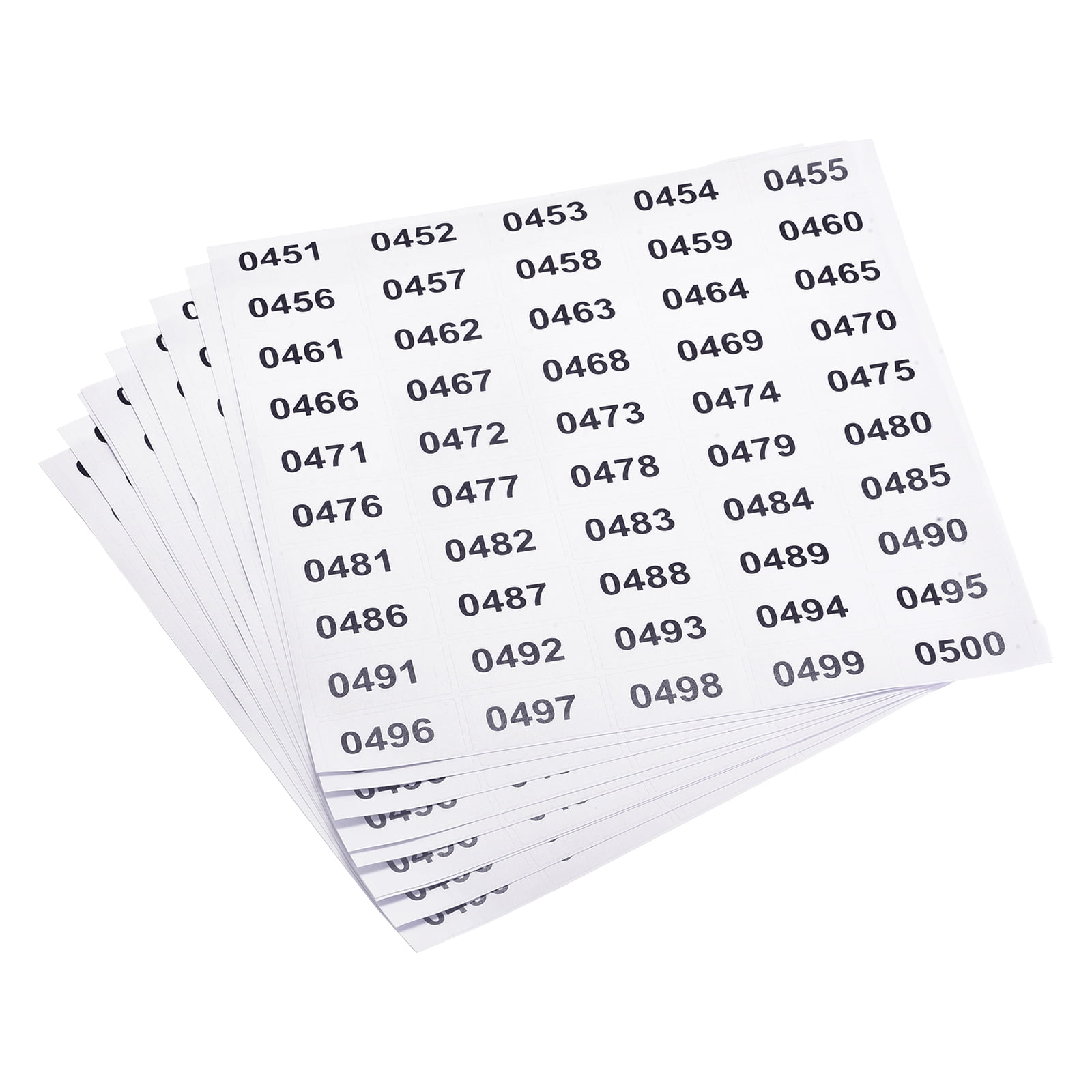 0451 to 0500 Consecutive Number Stickers Inventory Label Sheets for Numbering Classification