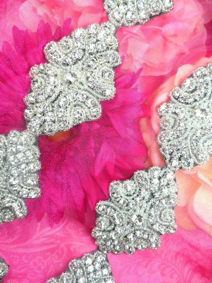 0477 Black Backing Cinderella Genuine Rhinestone Beaded Trim 2"