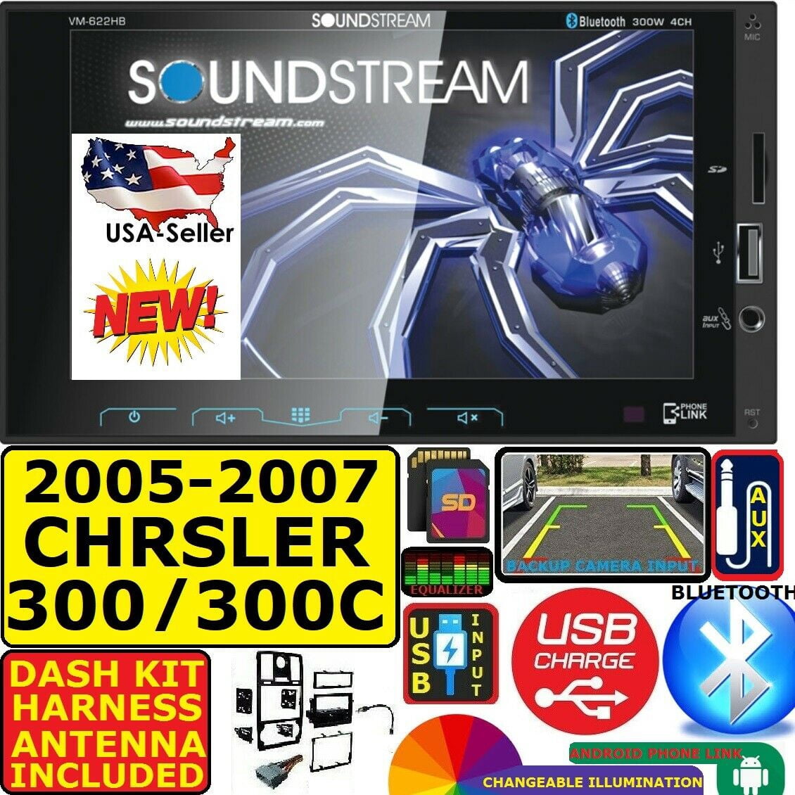05 06 07 CHRYSLER 300 SOUNDSTREAM BLUETOOTH USB SD AUX CAR RADIO STEREO ...