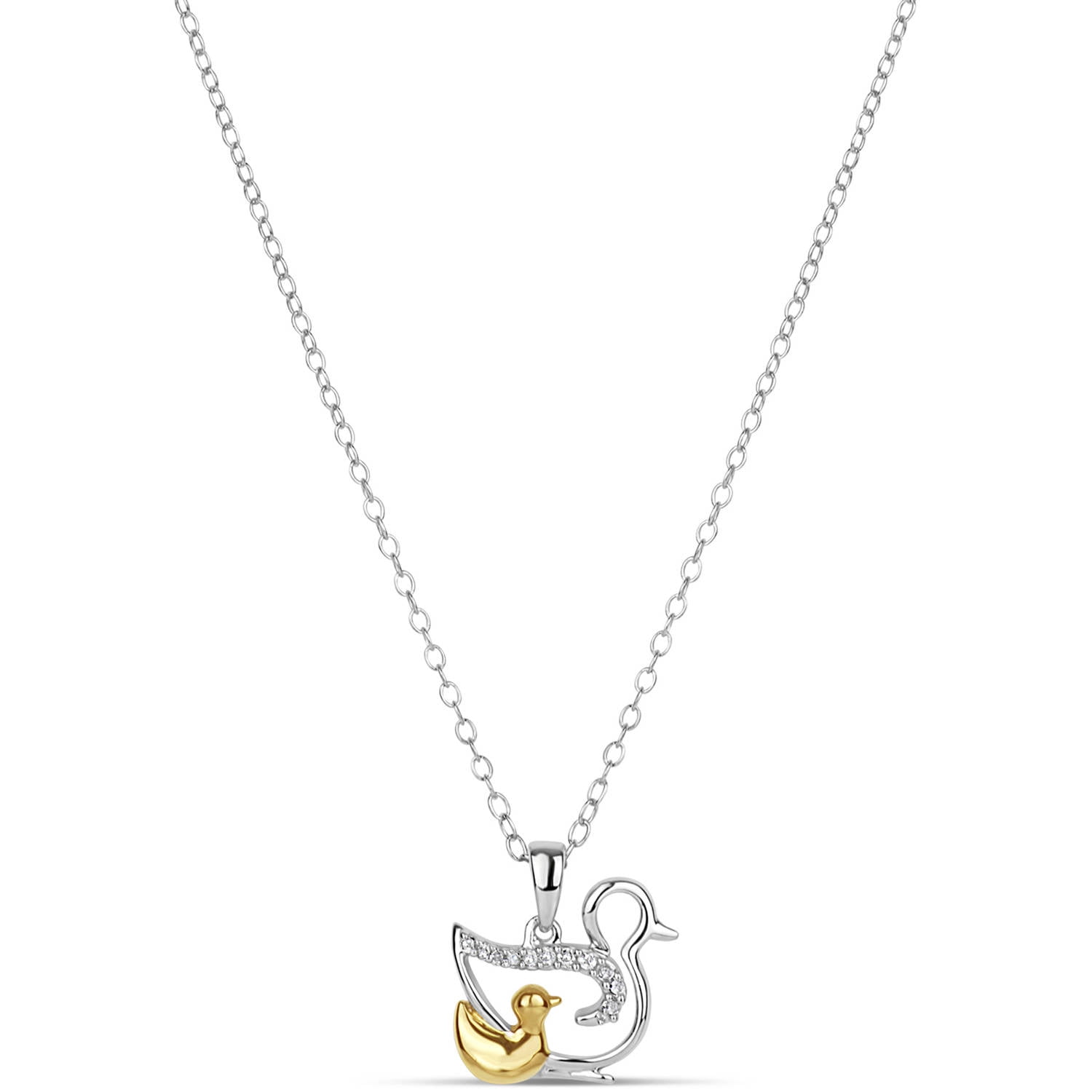 FOREVER NEW .05 Carat T.W. Diamond Sterling Silver and 18kt Gold over Sterling Silver Duck Pendant, 18"