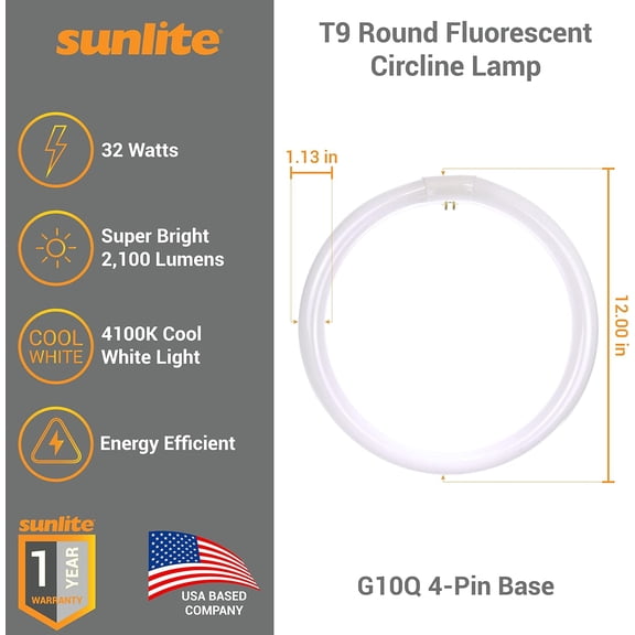 05030 FC12T9/CW T9 Round Fluorescent Circline Lamp, 32 Watts, 2100 Lumens, 4100K Cool White, RoHS Compliant, G10Q 4-Pin Base, 1 Pack