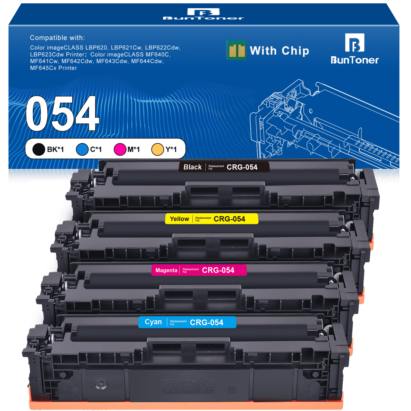 Canon 054 Toner Cartridges 4-Pack for imageCLASS MF644Cdw MF642Cdw  