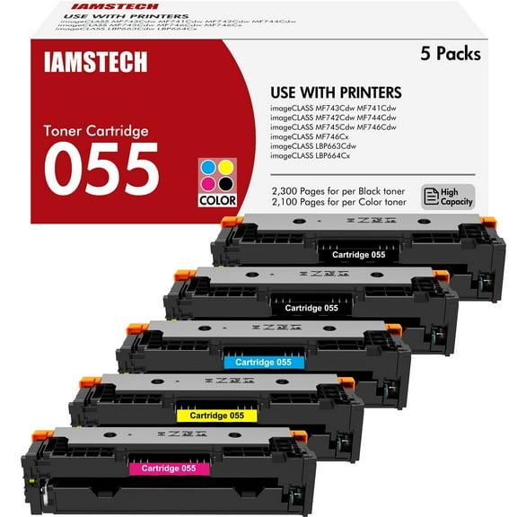 055 055H Toner Cartridge Compatible for Canon Cartridge 055 imageCLASS MF743Cdw MF741CDW MF744Cdw imageCLASS LBP664CX Laser Printer (2x Black, Cyan, Magenta, Yellow, 5-Pack)