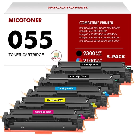055 Toner Cartridge 5-Pack High Yield Compatible for Canon 055 055H works with Canon Color imageCLASS MF743Cdw MF741CDW