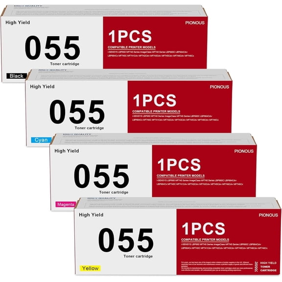 055 Toner Cartridge Set (4-Pack, Black, Cyan, Magenta, Yellow) Compatible 055 High Yield Replacement for Canon 055 Toner Color imageCLASS MF743Cdw MF741Cdw MF745Cdw MF746Cdw LBP664Cdw Printer