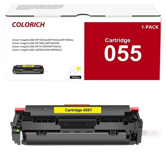 055 Toner Cartridge with Chip Compatible for Canon 055 CRG-055 Color imageCLASS MF741Cdw MF743Cdw MF745Cdw MF746Cdw LBP664Cdw (Yellow, 1 Pack)