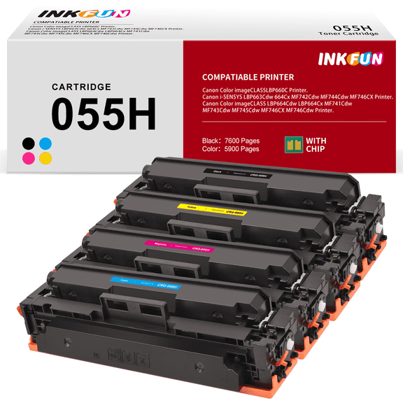 055H 055 Toner Cartridge Compatible for Canon 055H 055 CRG-055H Toner for Canon Color ImageCLASS MF743Cdw MF741Cdw MF745Cdw MF746Cdw LBP664Cdw Laser Printer(4 Pack, Black Cyan Magenta Yellow)
