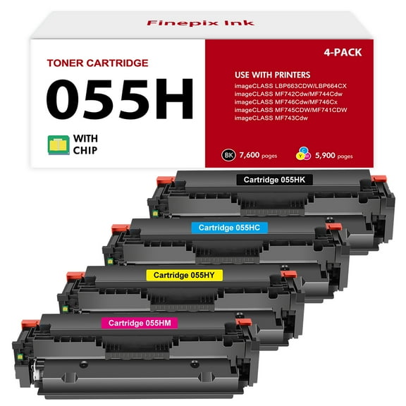 055H 055 Toner Cartridge High Yield with Chip Compatible for Canon 055H Canon Color imageCLASS MF743Cdw MF741Cdw MF745Cdw MF746Cdw LBP664Cdw LBP663CDW (Black Cyan Magenta Yellow, 4-Pack)