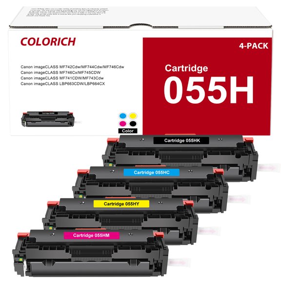 055H 055 Toner Cartridge WITH-CHIP Compatible for Canon 055 055H High Yield Color imageCLASS MF741Cdw MF743Cdw MF745Cdw MF746Cdw Printer (Black, Cyan, Yellow, Magenta, 4-Pack)