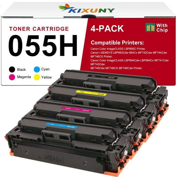 055 055H Toner Cartridge Set for Canon 055H 055 CRG-055 for MF743Cdw MF741Cdw MF745Cdw MF746Cdw LBP664Cdw Printer (Black Cyan Magenta Yellow)
