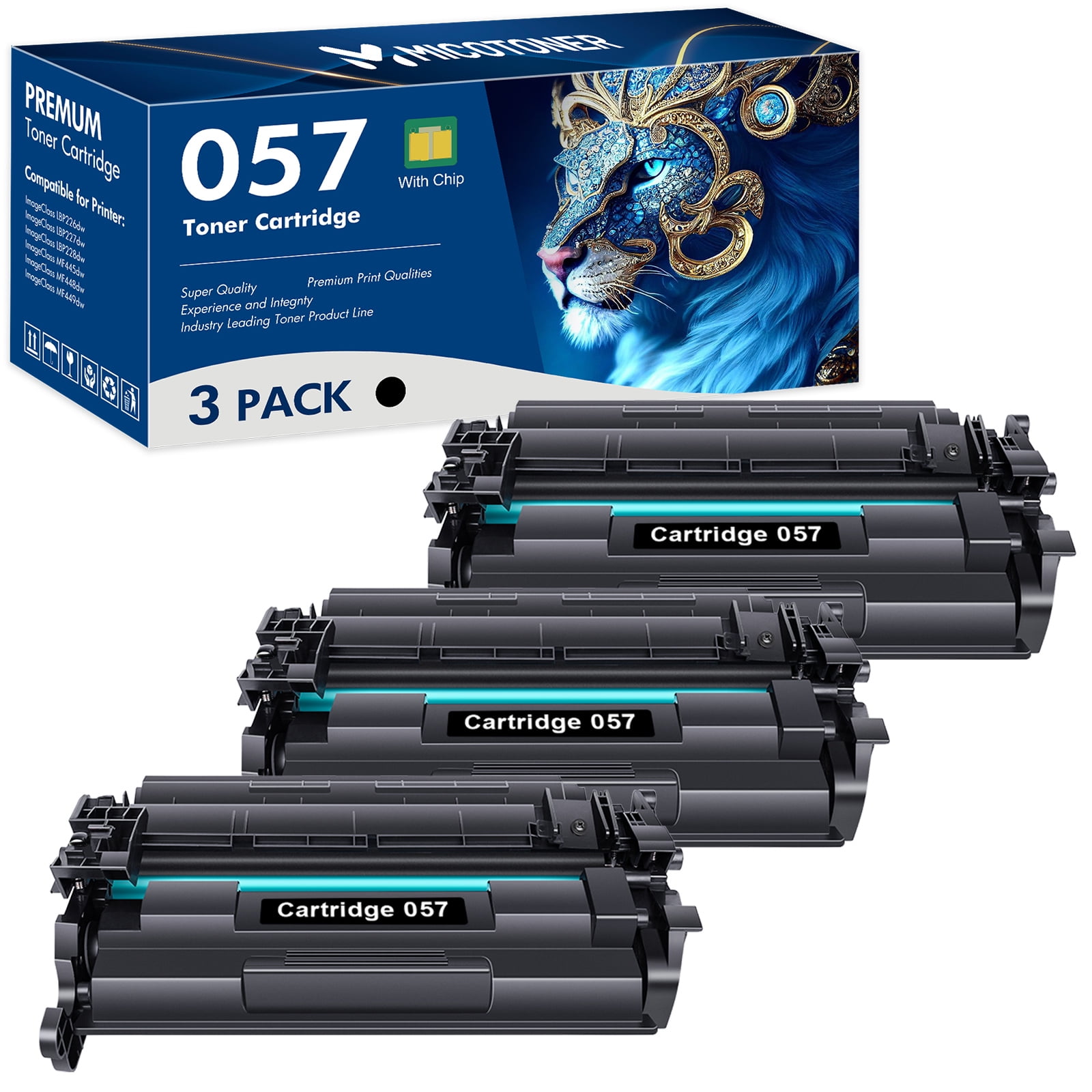 057 057H 3-Pack Compatible Toner Cartridge with Chip for Canon 057