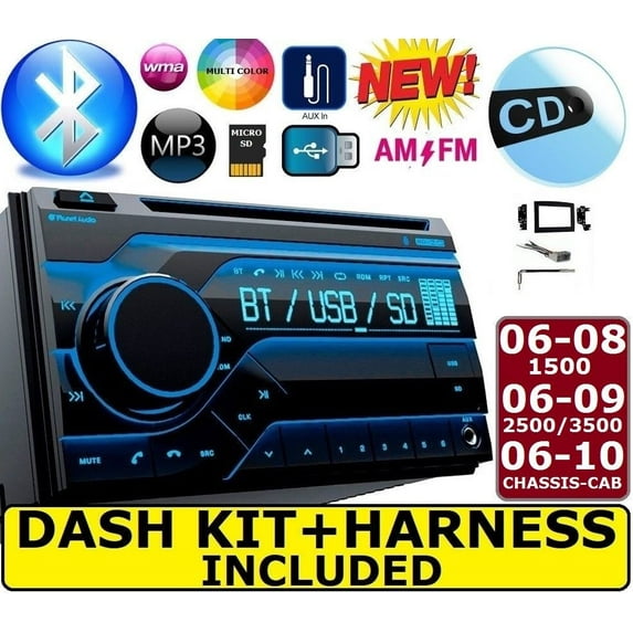 06 07 08 09 10 RAM BLUETOOTH CD USB DOUBLE DIN DASH KIT CAR TRUCK STEREO RADIO