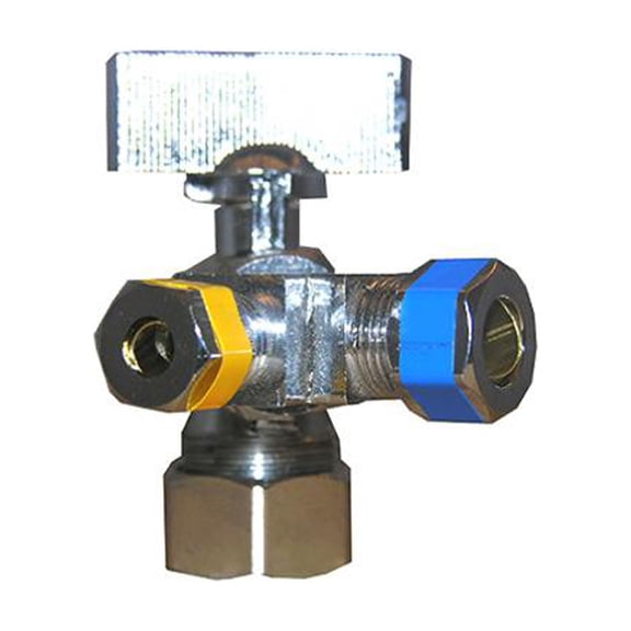 06-9353 3-Way Valve, Chrome, 5/8-O.D. Compression Inlet x 3/8 Compression x 1/4 In. Compression Outlet - Quantity 6